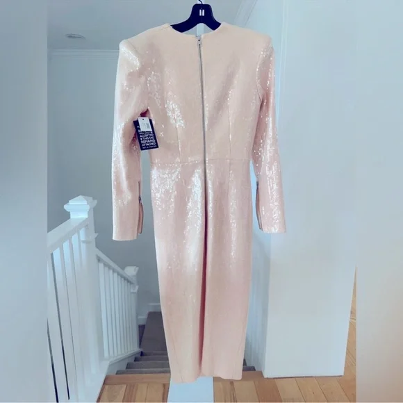 NWT Alex Perry nude sequin long sleeve midi cocktail dress US 6 $2750 Retail - Picture 9 of 13